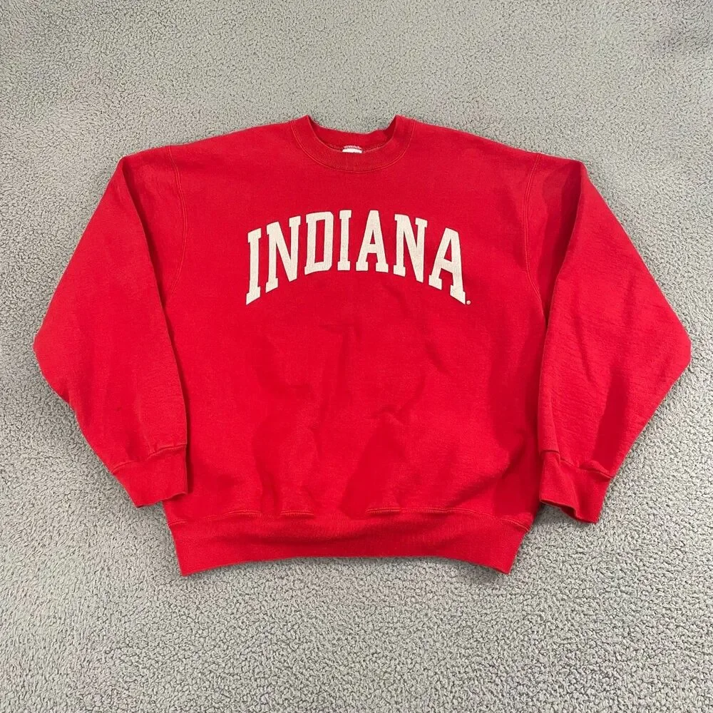 Vintage Indiana University Sweatshirt Men L Red IU Hoosiers Crewneck Pullover - Picture 1 of 8
